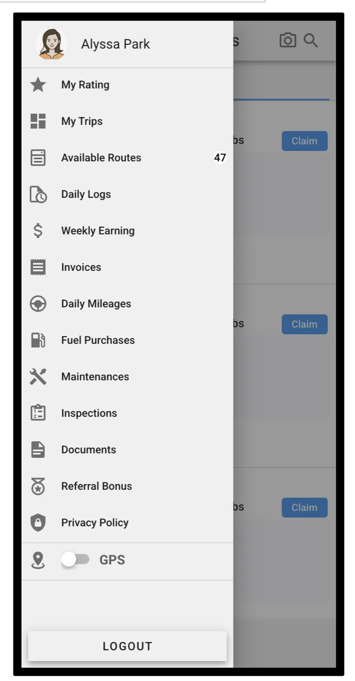 Driver Mobile App dispatch board