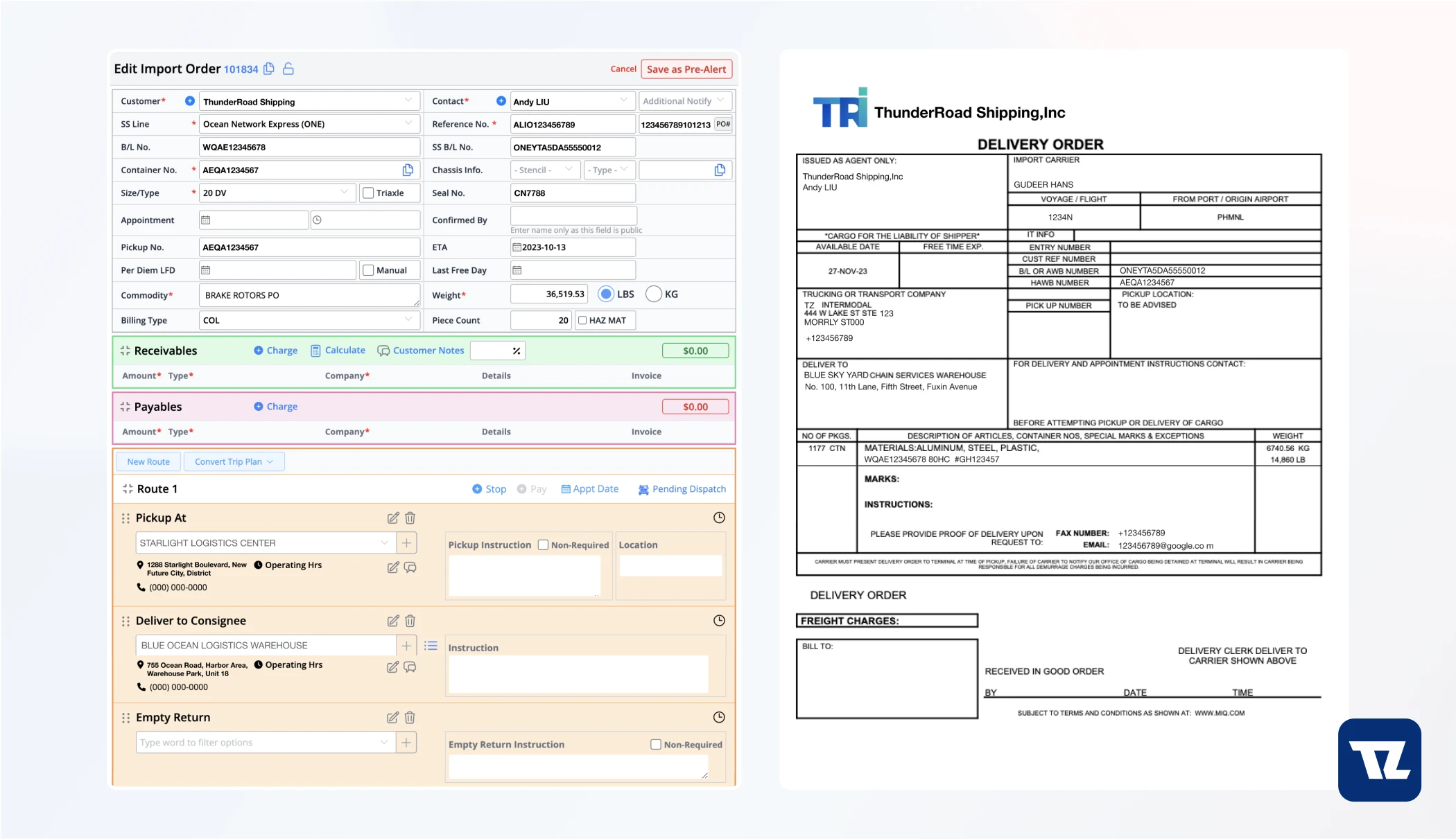 AI Delivery Order Ingestion dispatch board